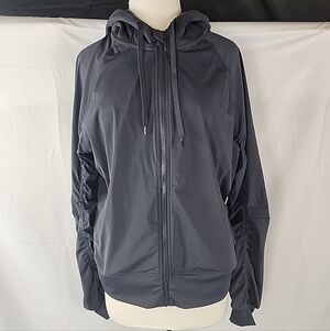 Fabletics Amara Hooded Jacket Women XL Gray Stretch Full Zip Athleisure Pockets